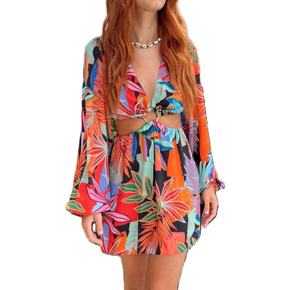 NEW SHOW ME YOUR MUMU "GET OUT CUT OUT" TROPICAL PRINT MINI DRESS SIZE XXL